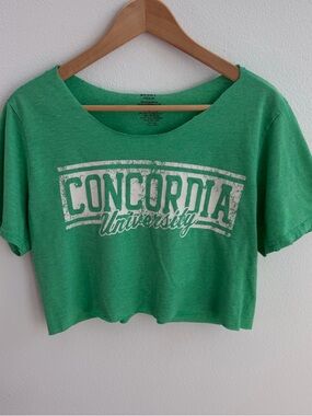 Concordia University off the shoulder cropped tee